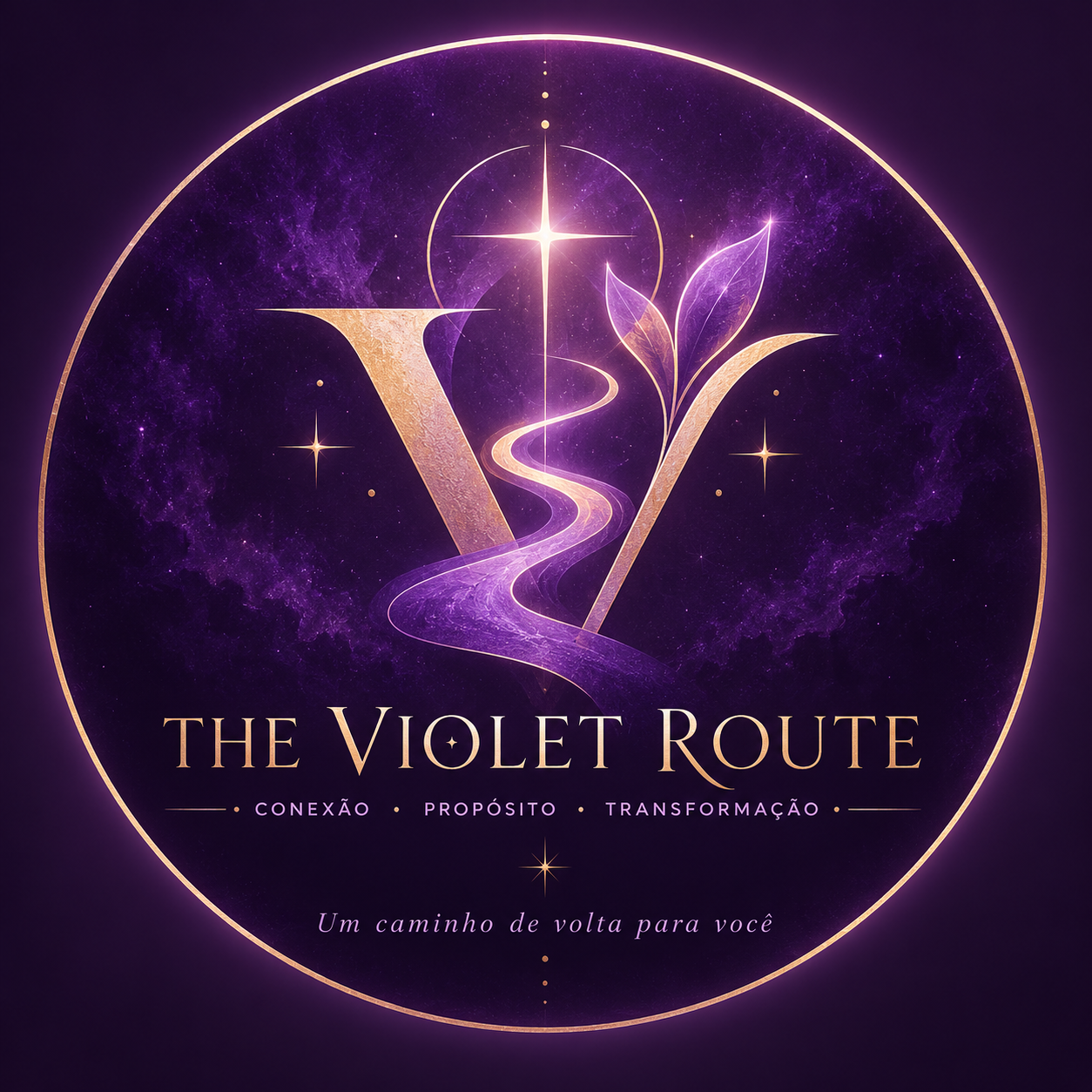 The Violet Route — cosmic violet and gold emblem